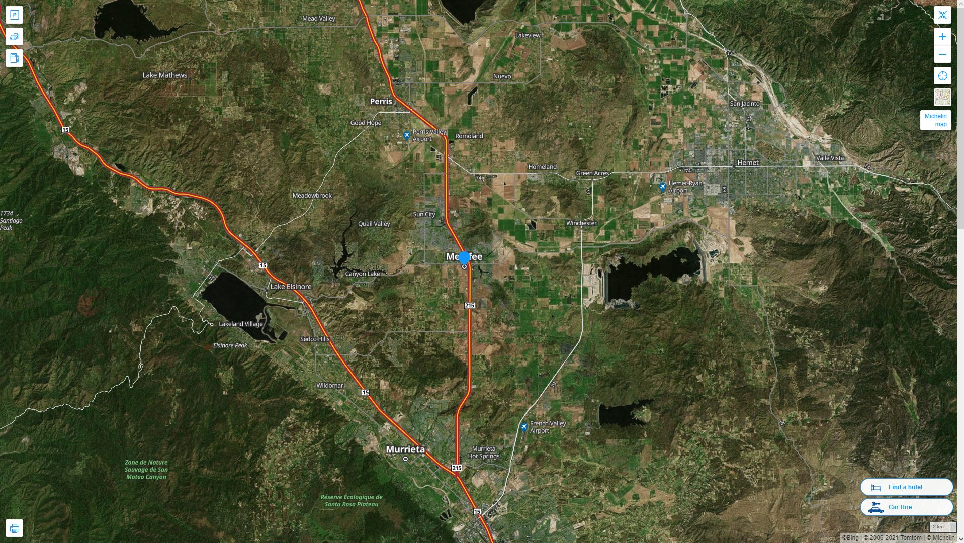 Menifee California Highway and Road Map with Satellite View